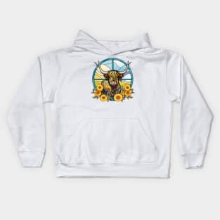 Sunflower Stained Glass Highland Cow #6 Kids Hoodie